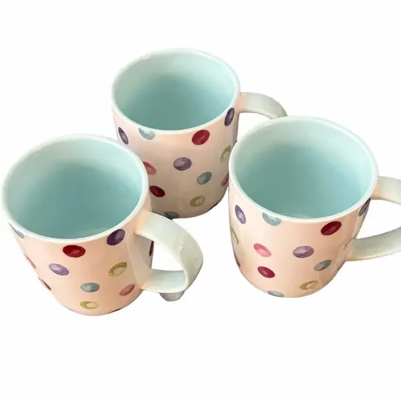 Cooksmart British ceramic barrel mug trio 0.5 pint. Spotty Dotty Hard to find! - Picture 1 of 3